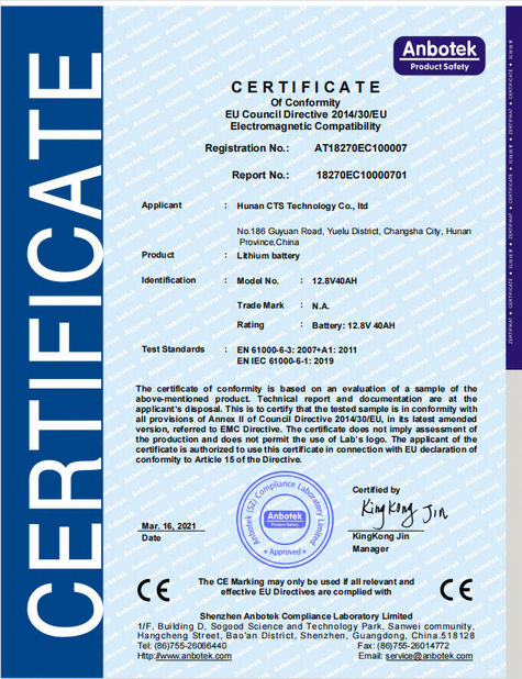 چین Hunan CTS Technology Co,.ltd گواهینامه ها